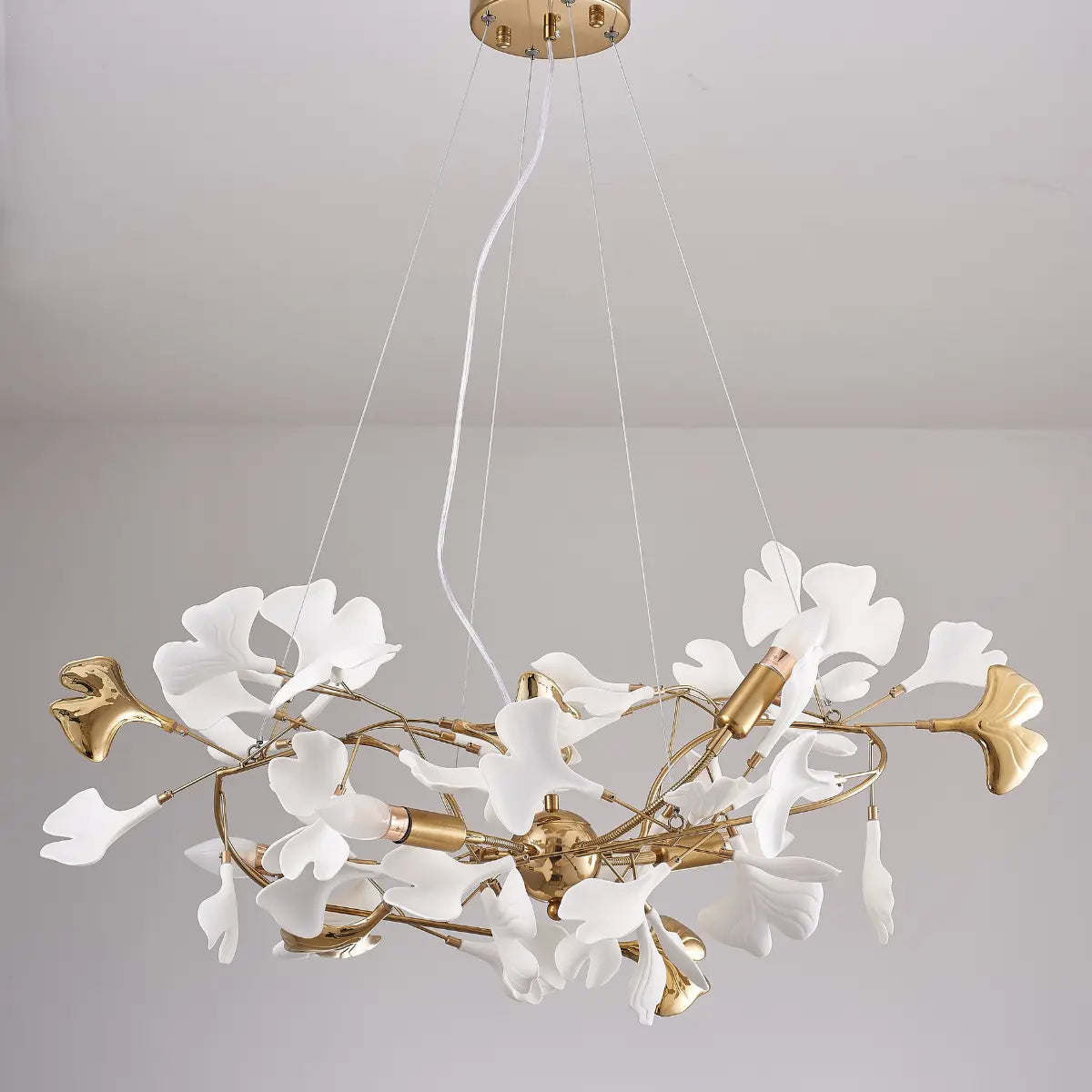 Lustre Feuilles en Céramique et Métal Doré