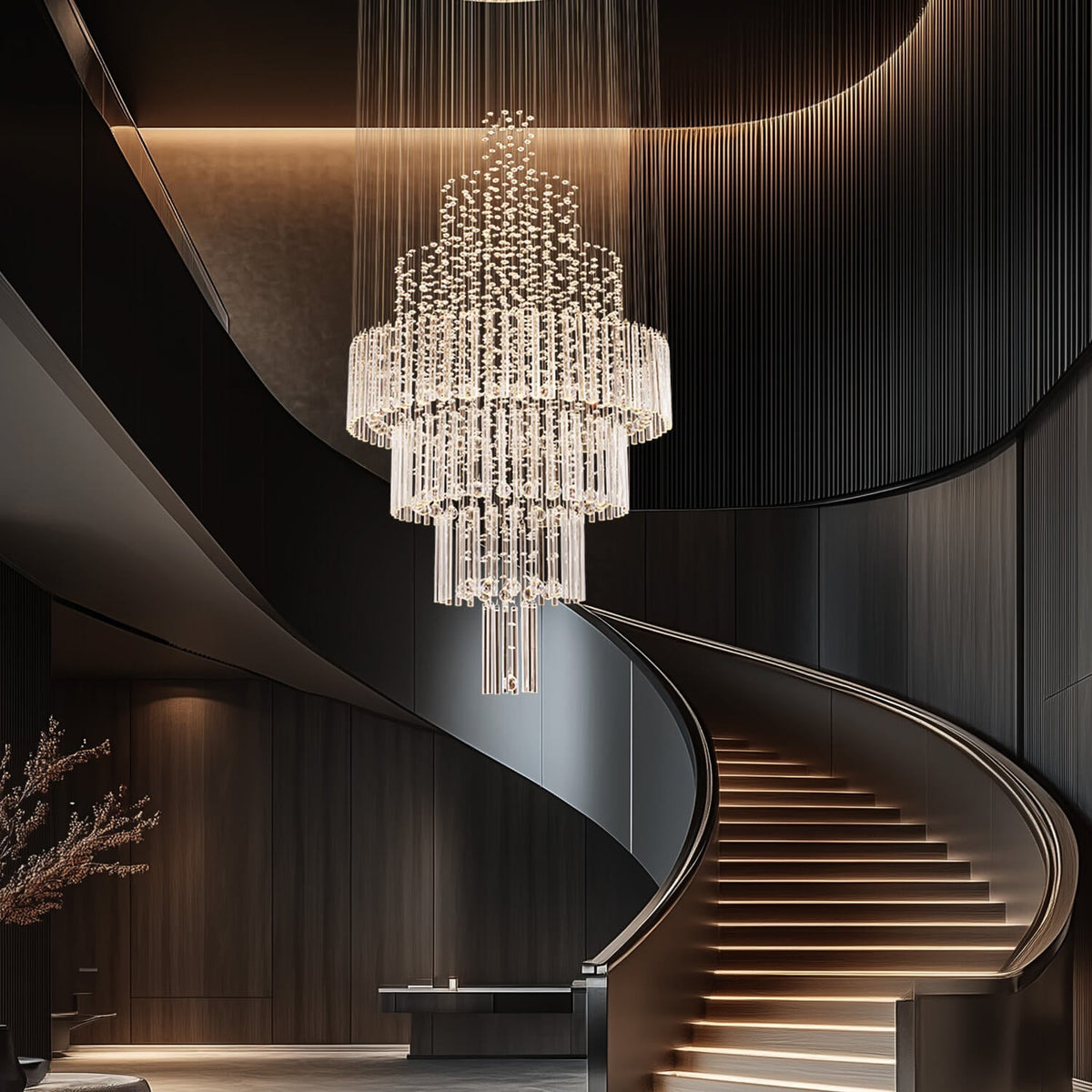 Lustre Rond Cristal Argenté