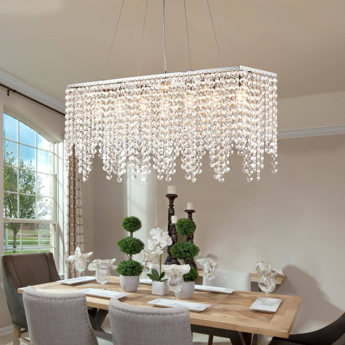 Lustre Rectangulaire Cristal Argenté Linéaire