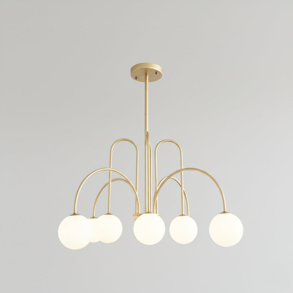 Lustre LED à Branches Dorées & Globes en Verre