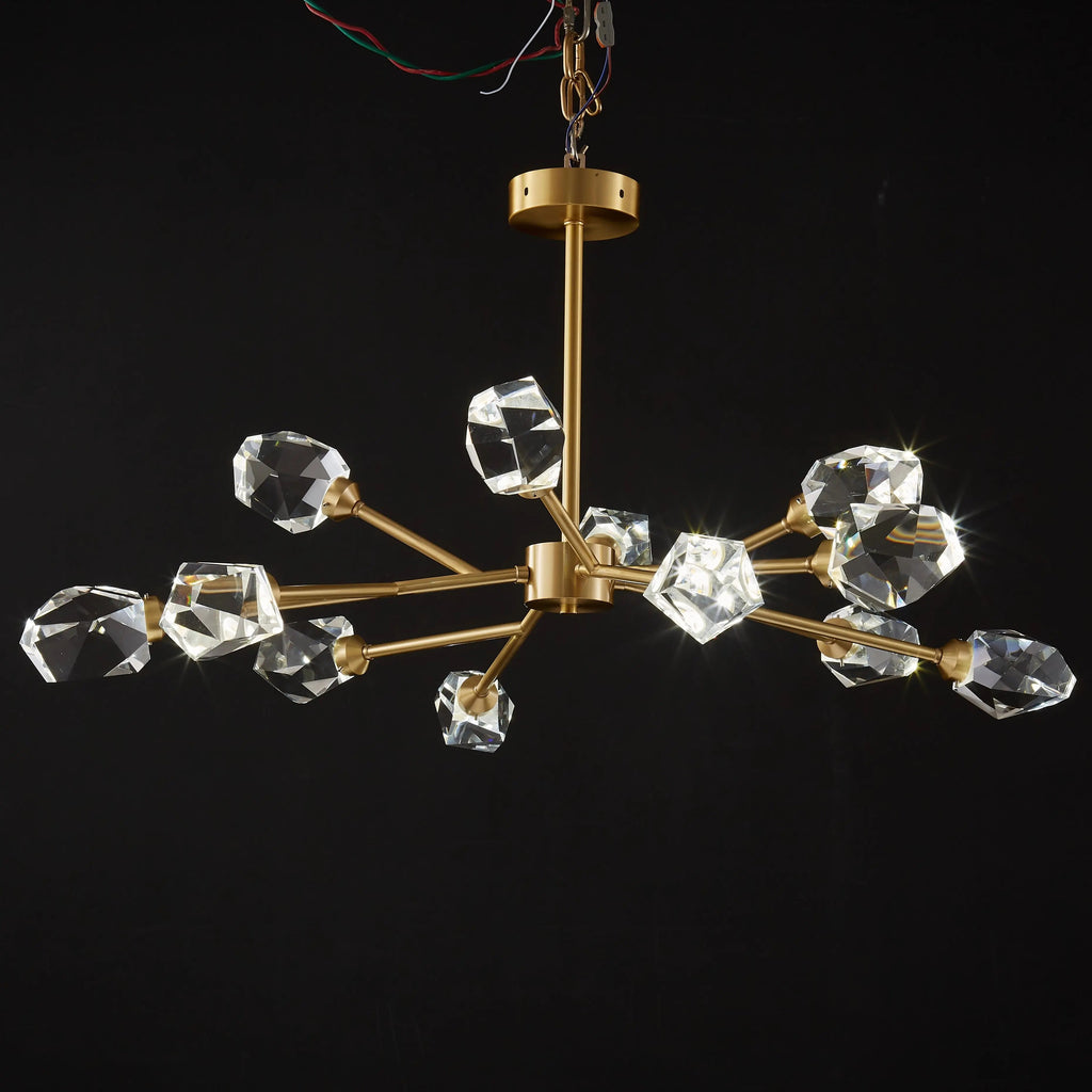 Lustre Doré en Verre et Cristaux