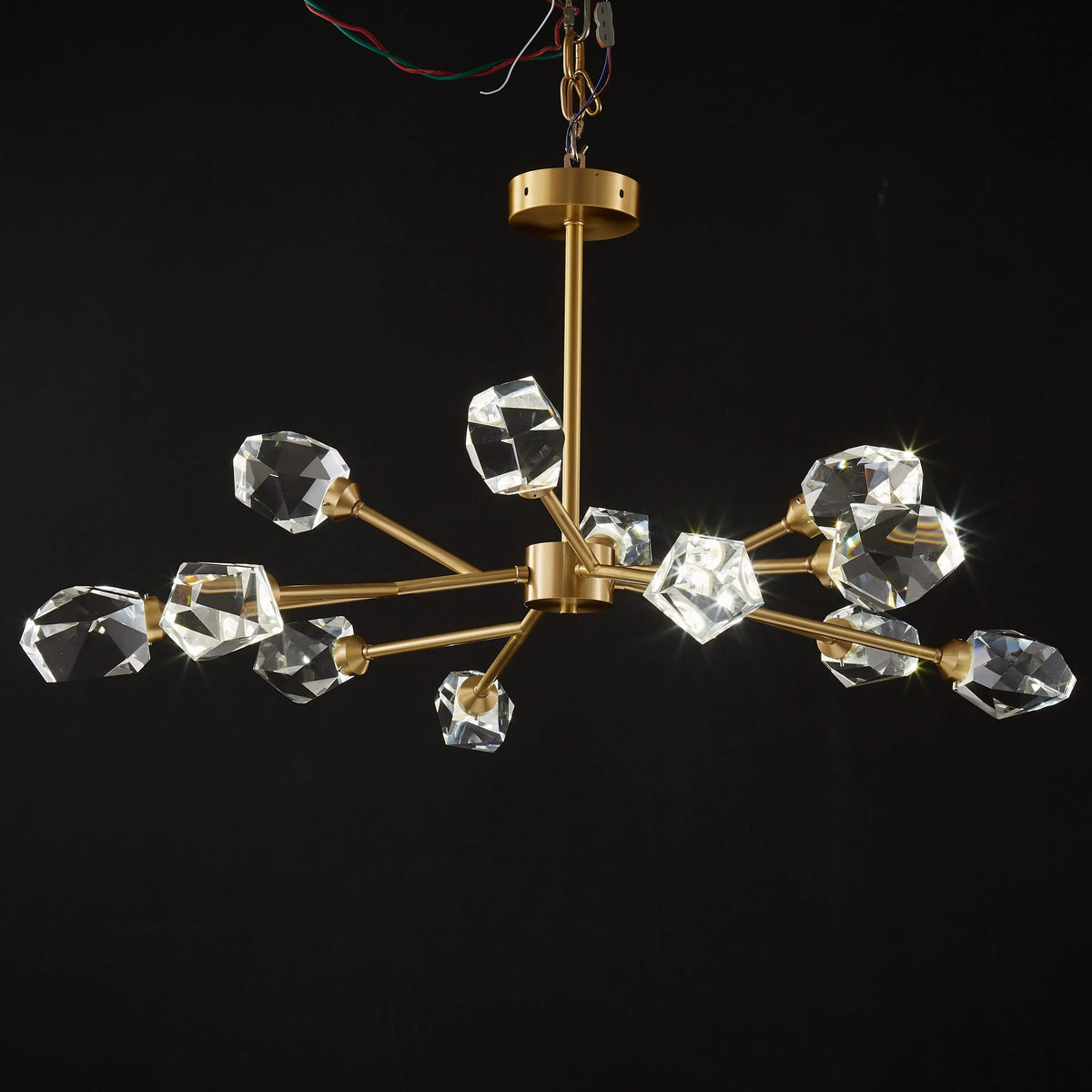Lustre Doré en Verre et Cristaux