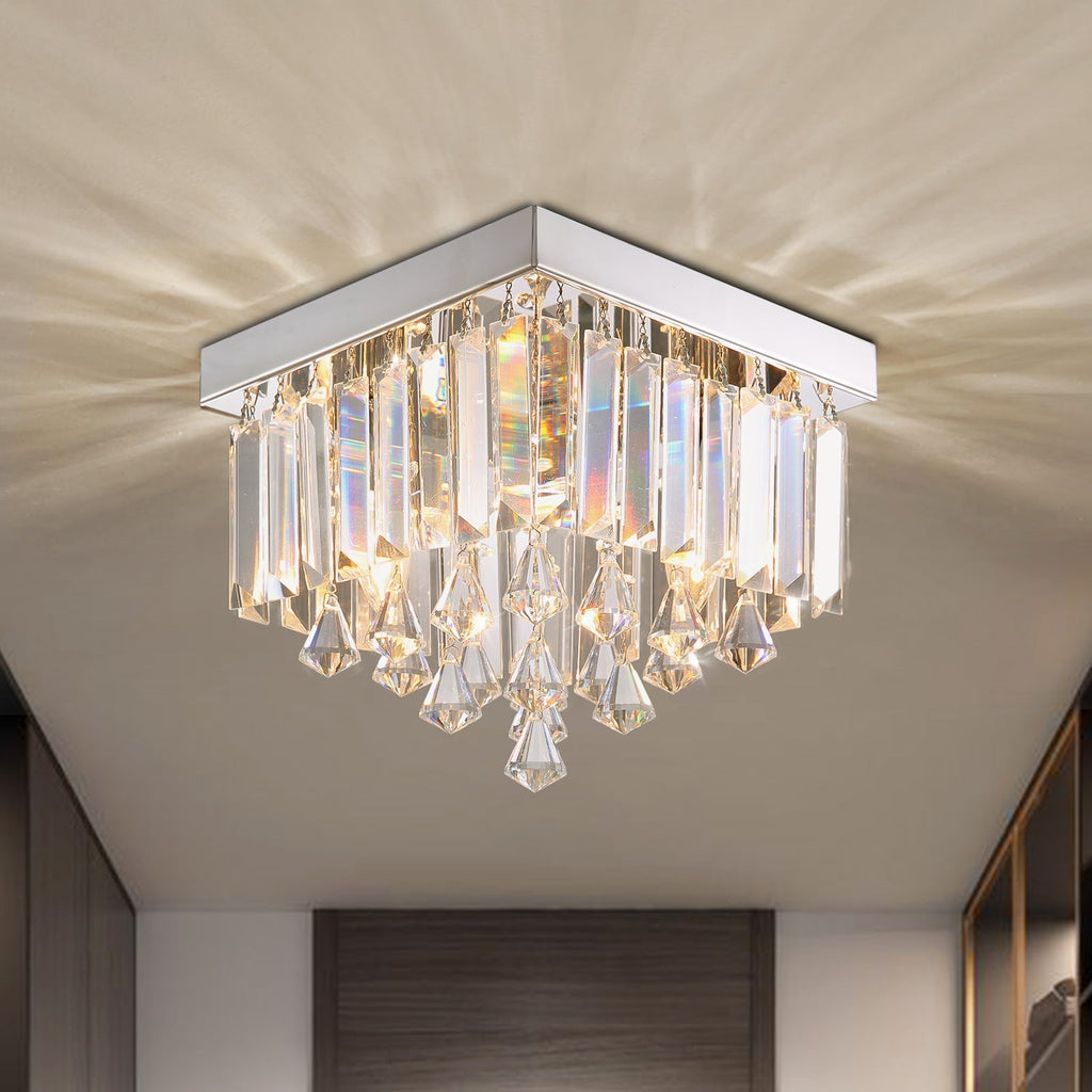 Lustre Carré Cristal Argenté 2 Lumières