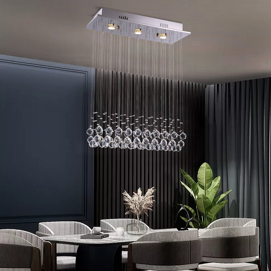 Lustre Rectangulaire Cristal Argenté 3 Lumières