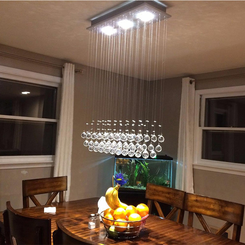Lustre Rectangulaire Cristal Argenté 3 Lumières