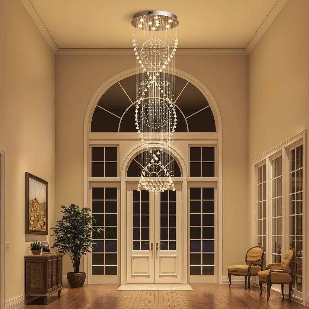 Lustre Spirale Cristal Argenté Sphère