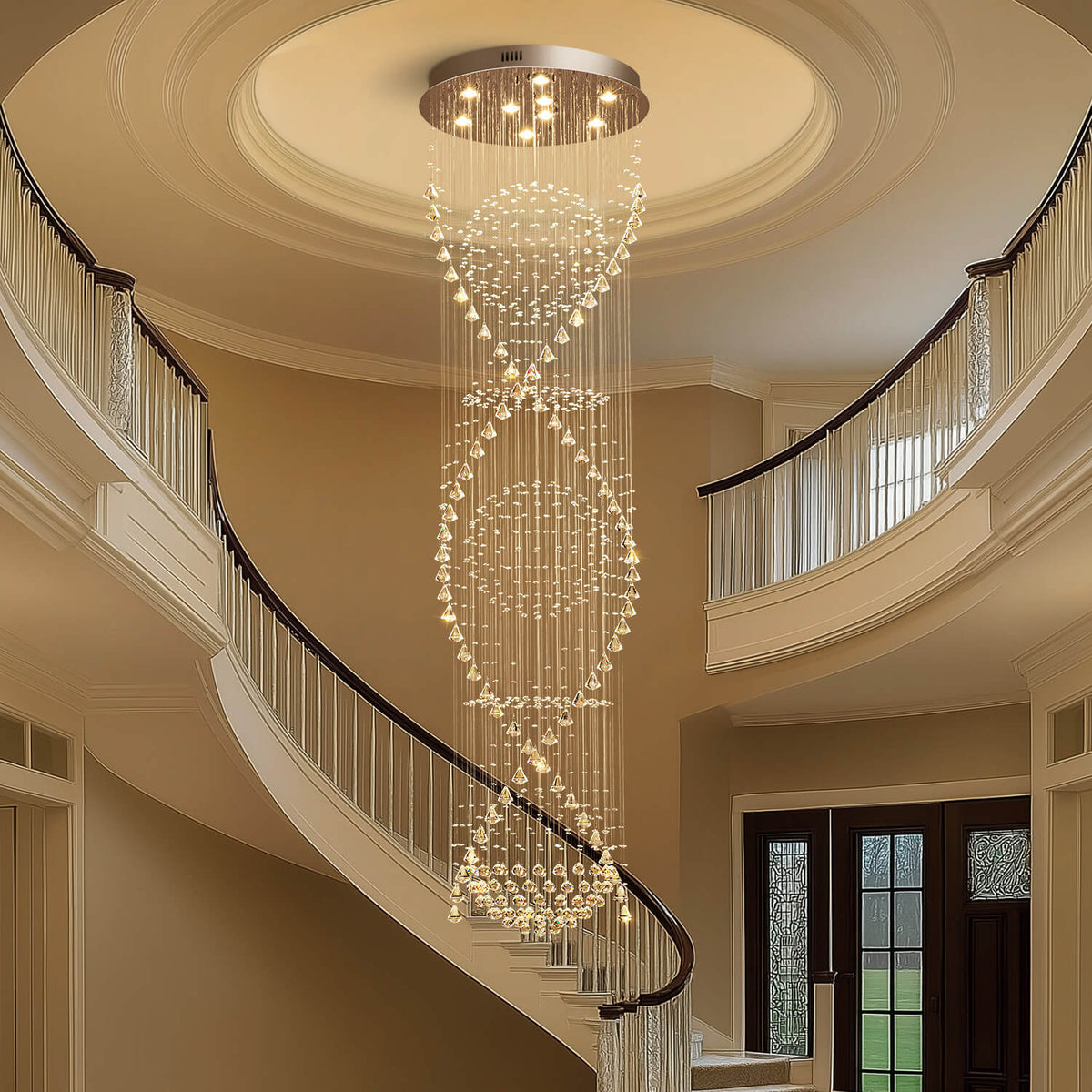 Lustre Spirale Cristal Argenté Sphère