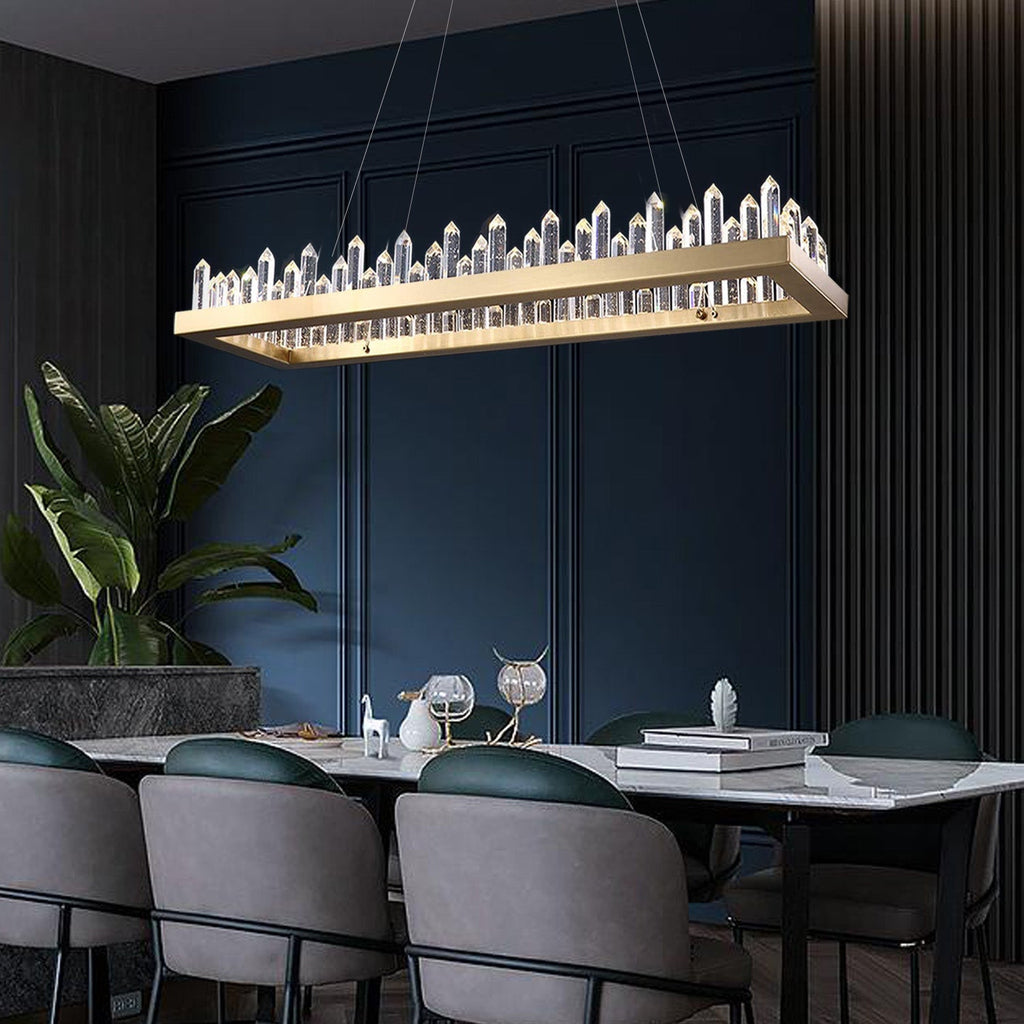 Lustre Rectangulaire Cristal Doré