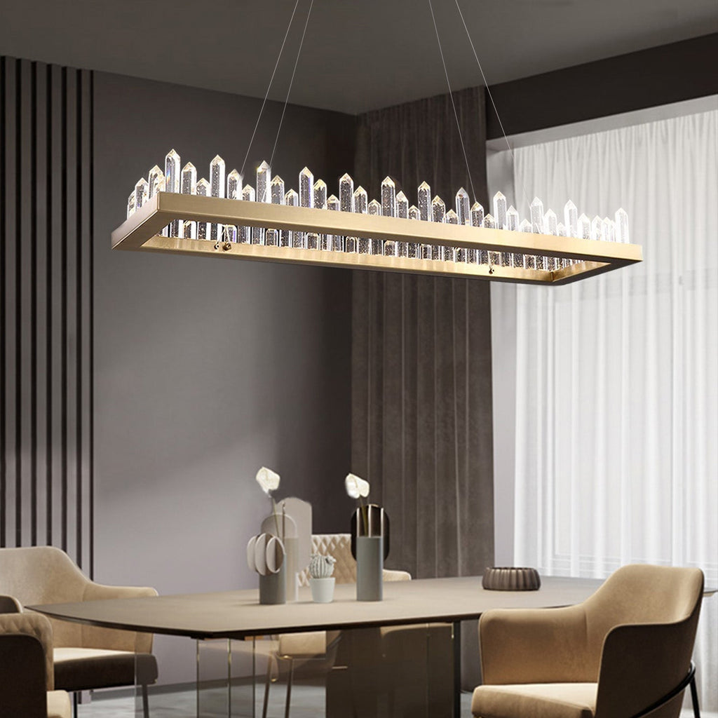 Lustre Rectangulaire Cristal Doré