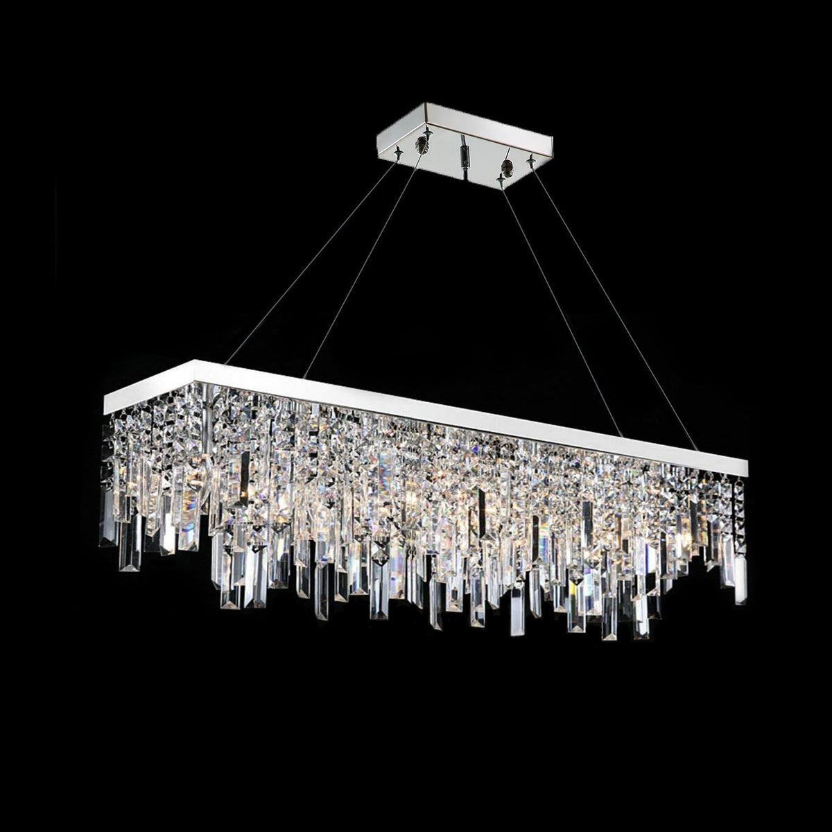 Lustre Rectangulaire Cristal Argenté 4 Lumières