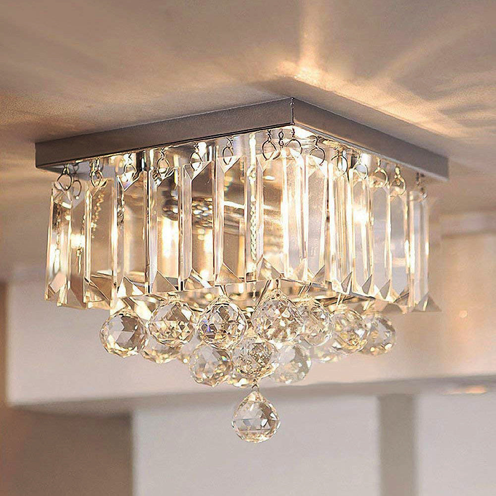 Lustre Carré Cristal Argenté Couloir