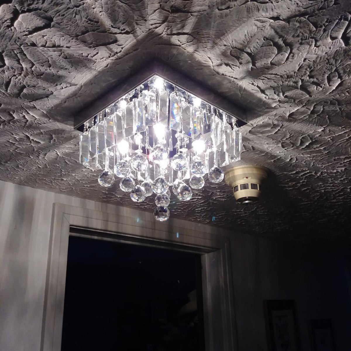 Lustre Carré Cristal Argenté Couloir