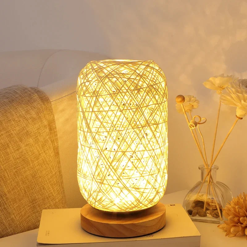 Lampe De Chevet Rotin Et Bois
