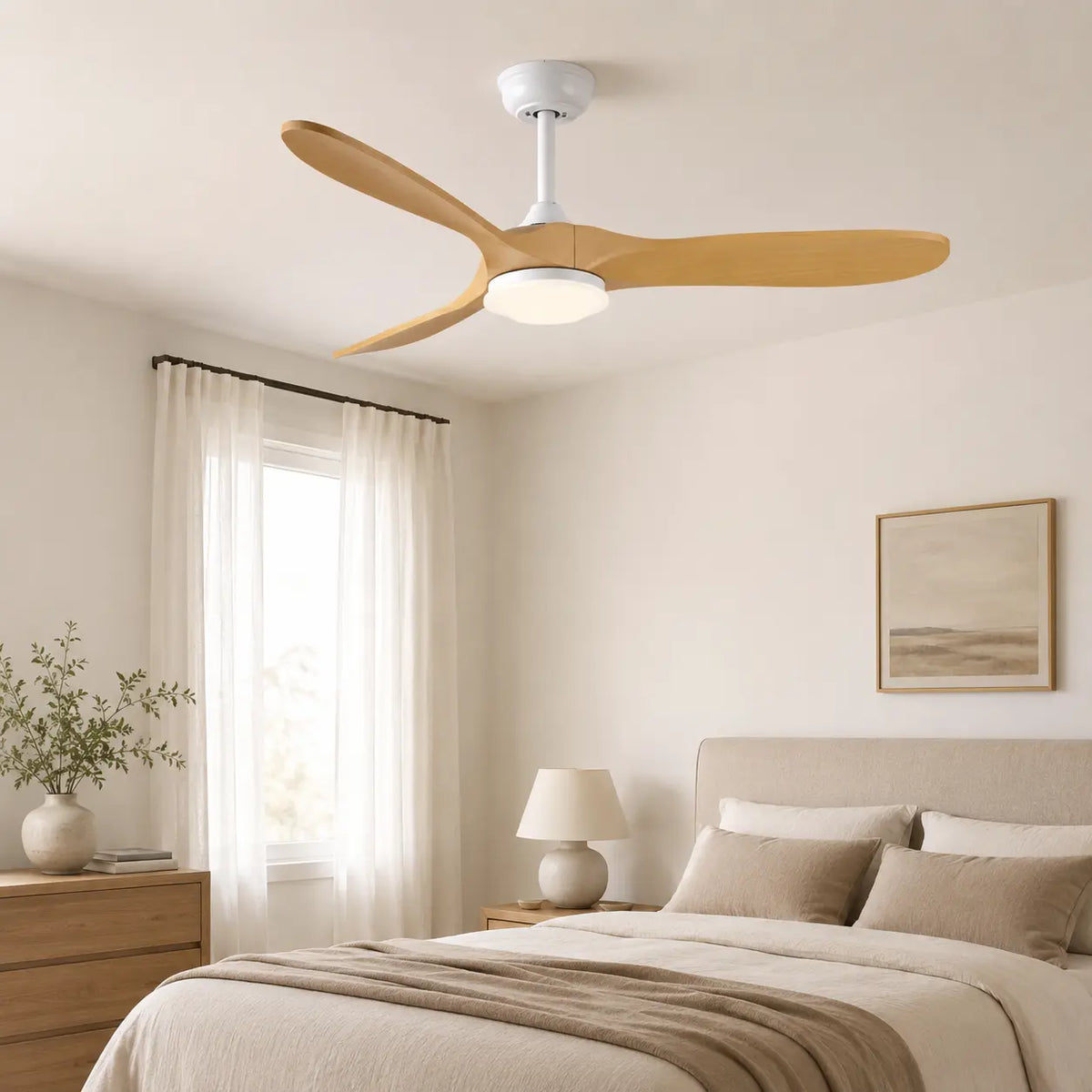 Ventilateur de Plafond Silencieux Bois Naturel Vintage LED