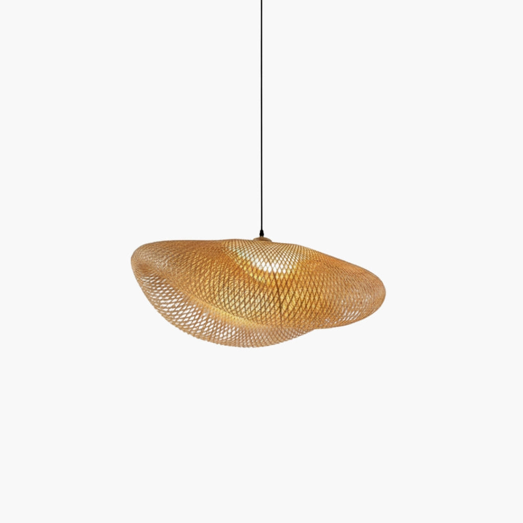 Suspension LED ronde en rotin tressé vintage