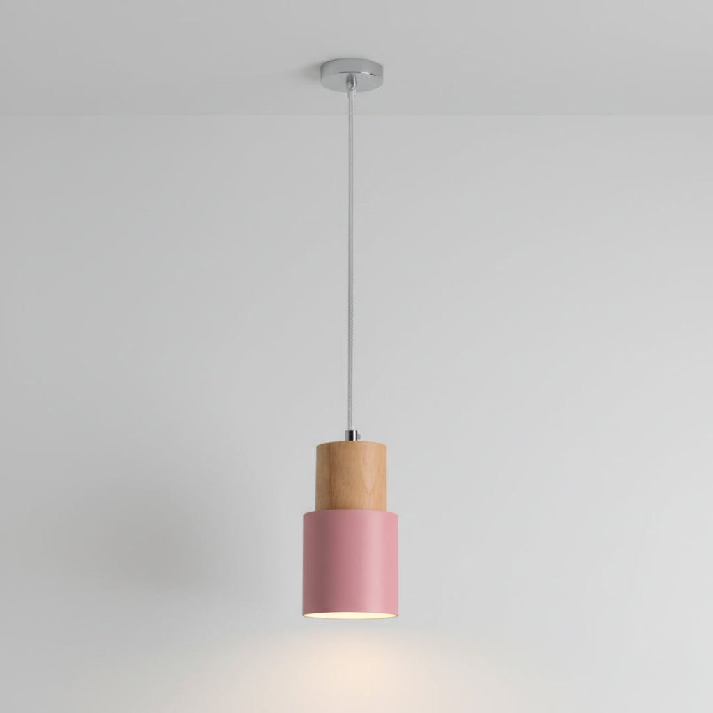 Suspension Cylindrique Bois et Métal Coloré