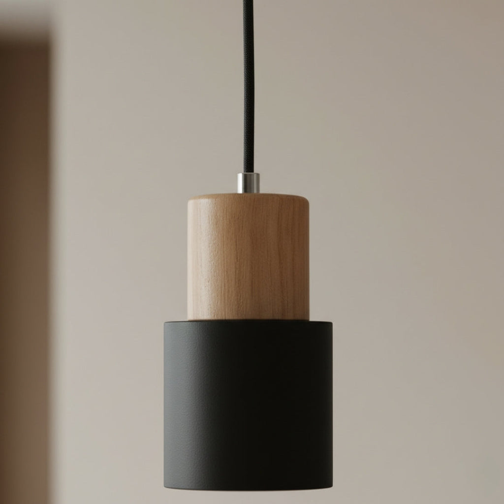 Suspension Cylindrique Bois et Métal Coloré