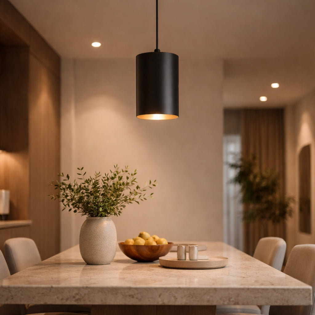 Suspension LED Cylindrique Noire Style Vintage
