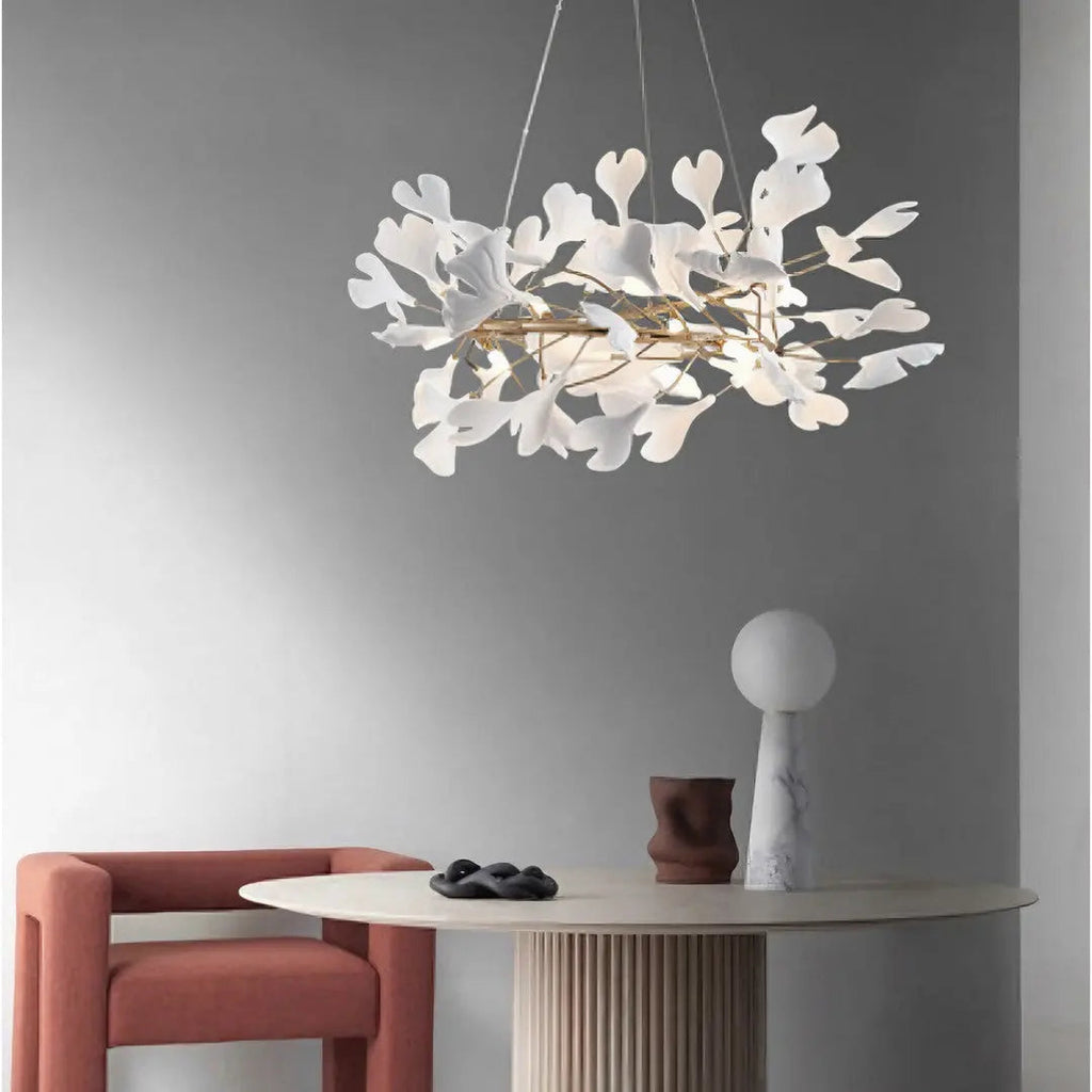 Lustre Feuilles en Céramique et Métal Doré
