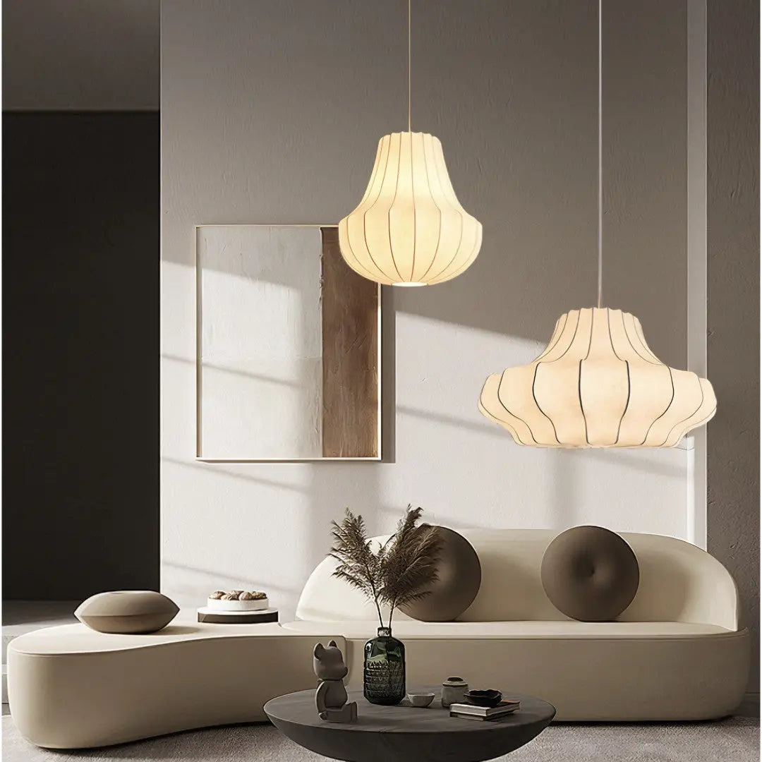 Lustre Suspension Wabi Sabi en Soie Blanche