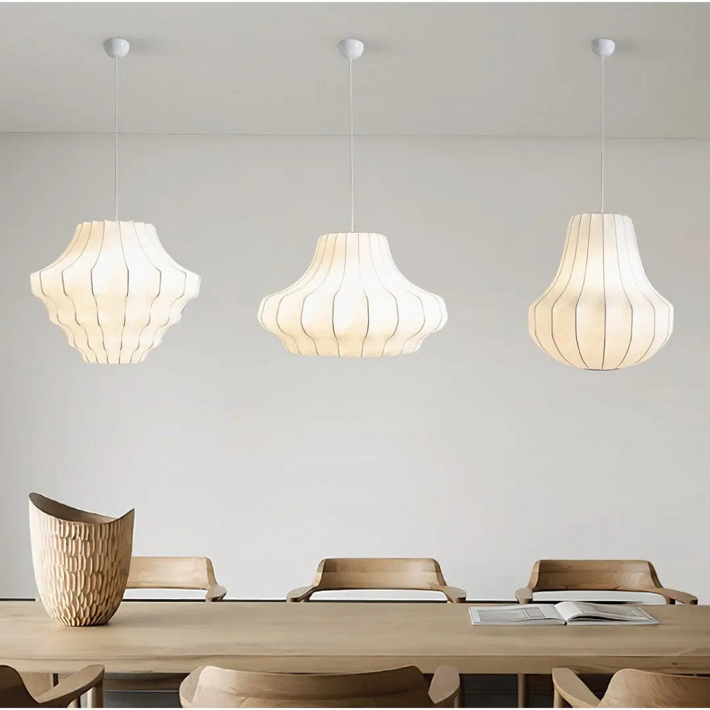Lustre Suspension Wabi Sabi en Soie Blanche