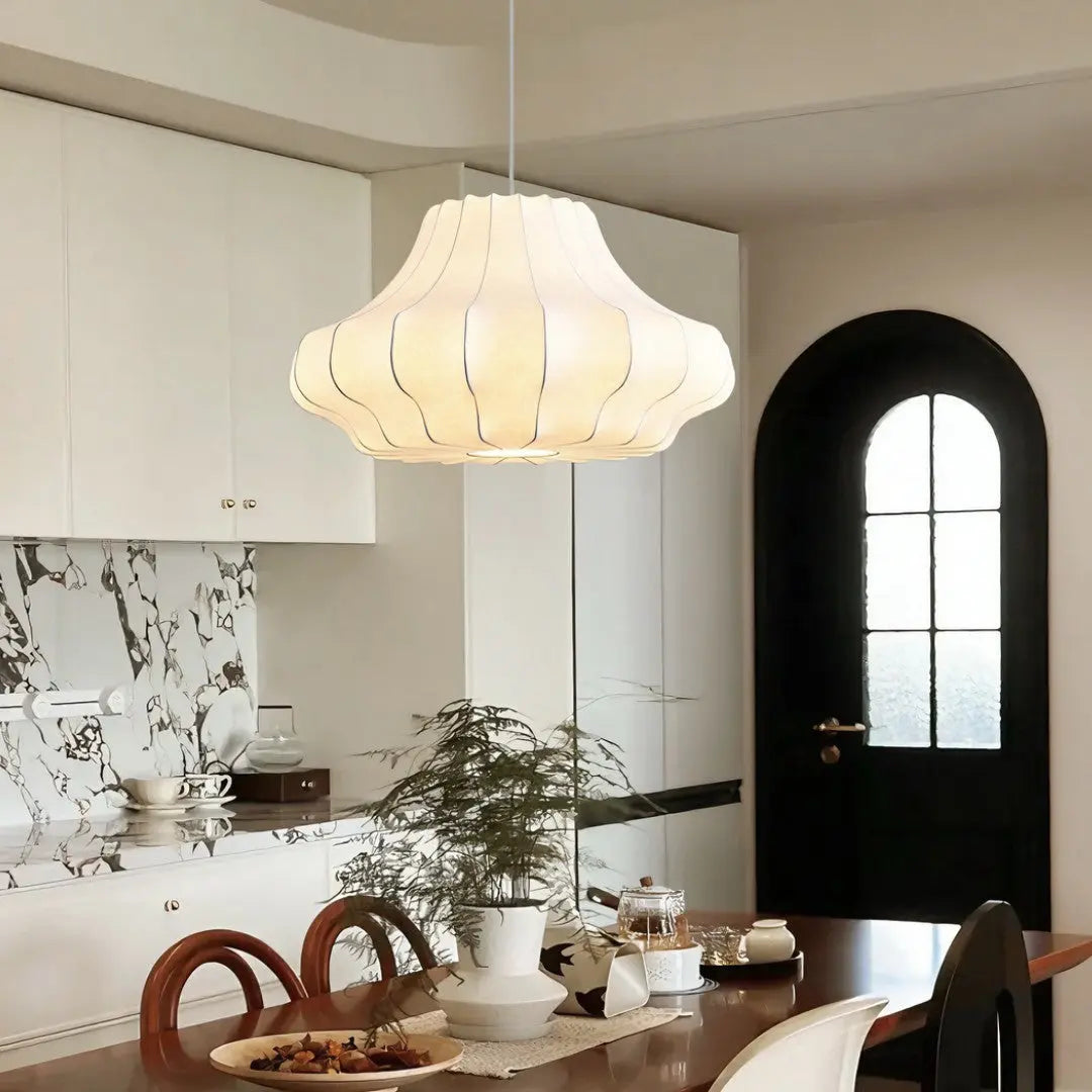 Lustre Suspension Wabi Sabi en Soie Blanche