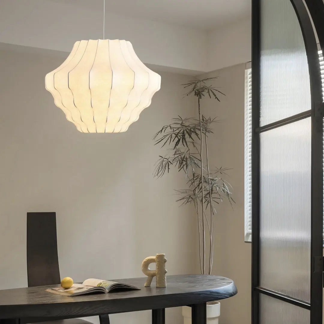 Lustre Suspension Wabi Sabi en Soie Blanche