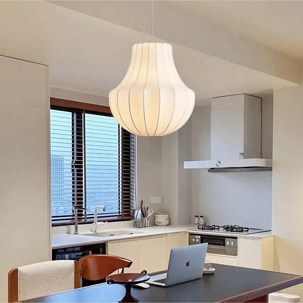 Lustre Suspension Wabi Sabi en Soie Blanche