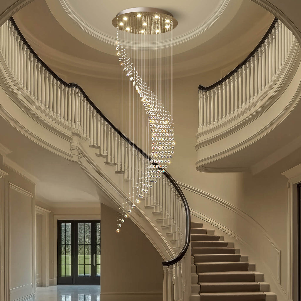 Lustre Spirale Cristal Argenté Entrée