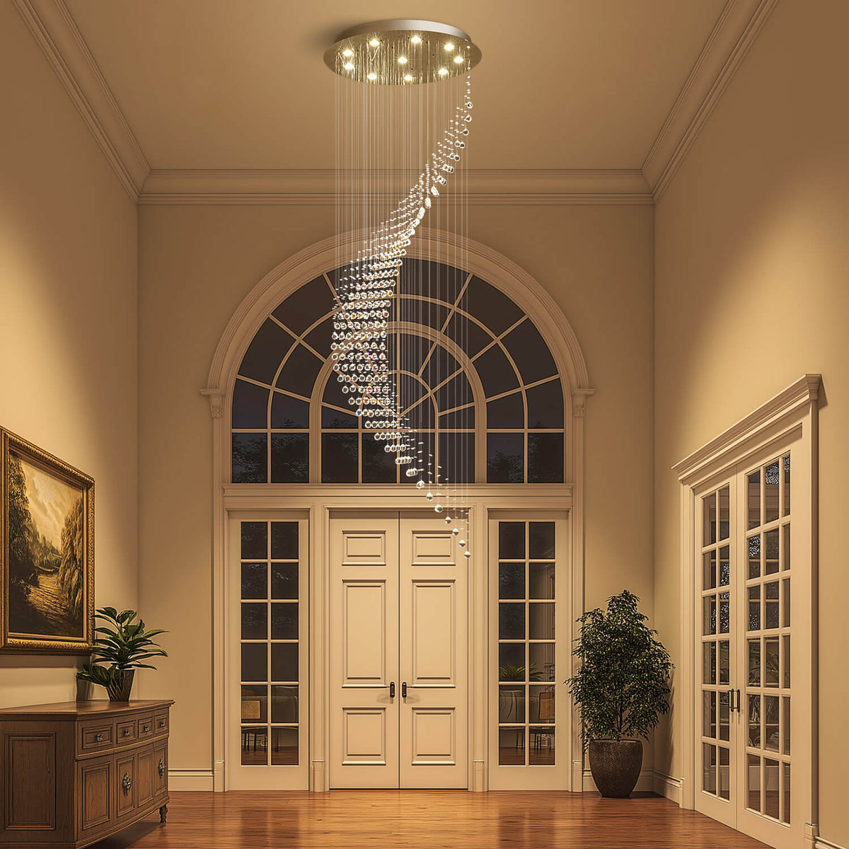 Lustre Spirale Cristal Argenté Entrée