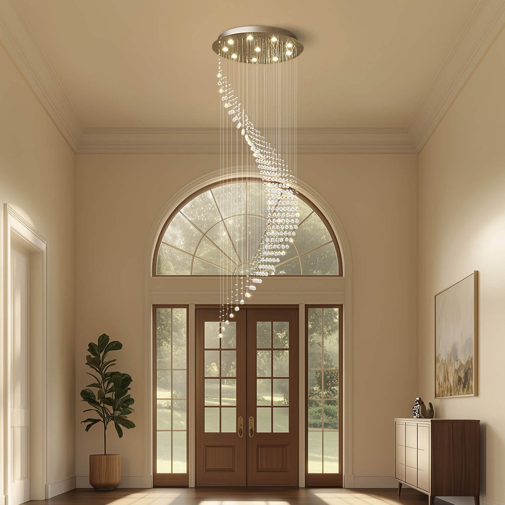 Lustre Spirale Cristal Argenté Entrée
