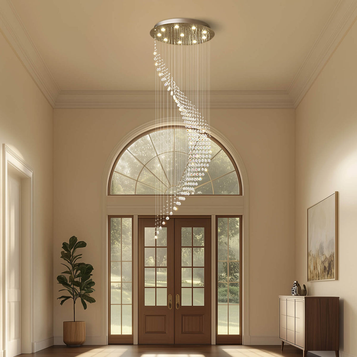 Lustre Spirale Cristal Argenté Entrée
