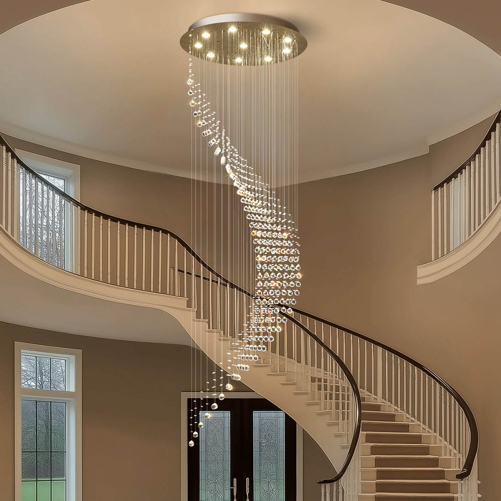 Lustre Spirale Cristal Argenté Entrée