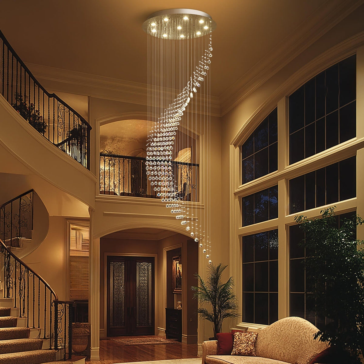 Lustre Spirale Cristal Argenté Entrée