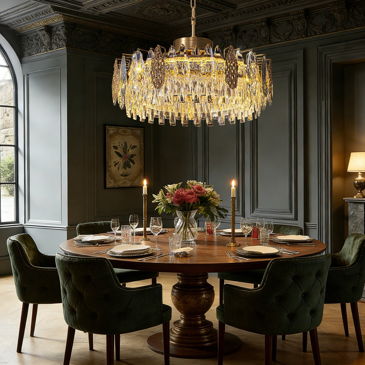 Lustre Rond Cristal Doré