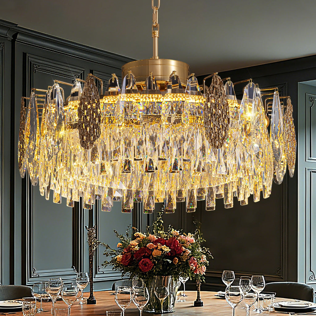 Lustre Rond Cristal Doré