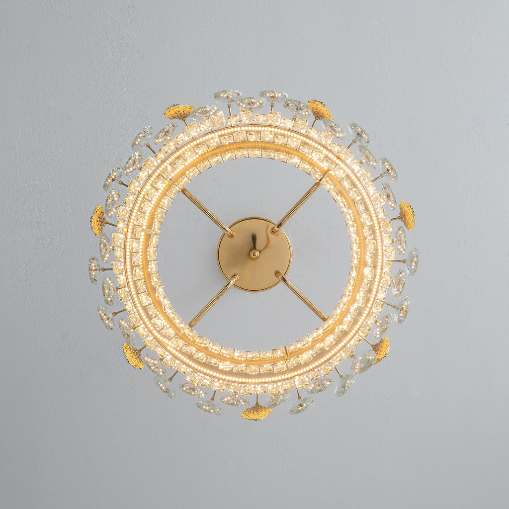 Lustre Rond Cristal Doré