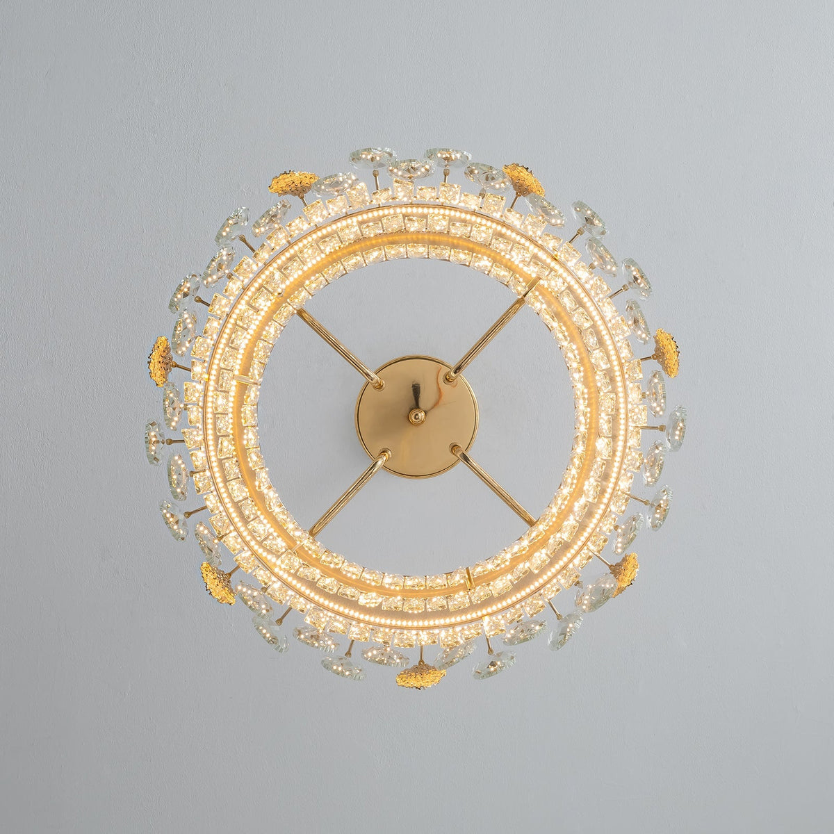 Lustre Rond Cristal Doré