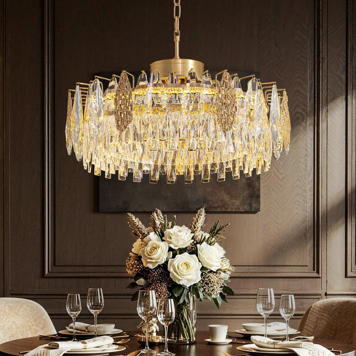 Lustre Rond Cristal Doré