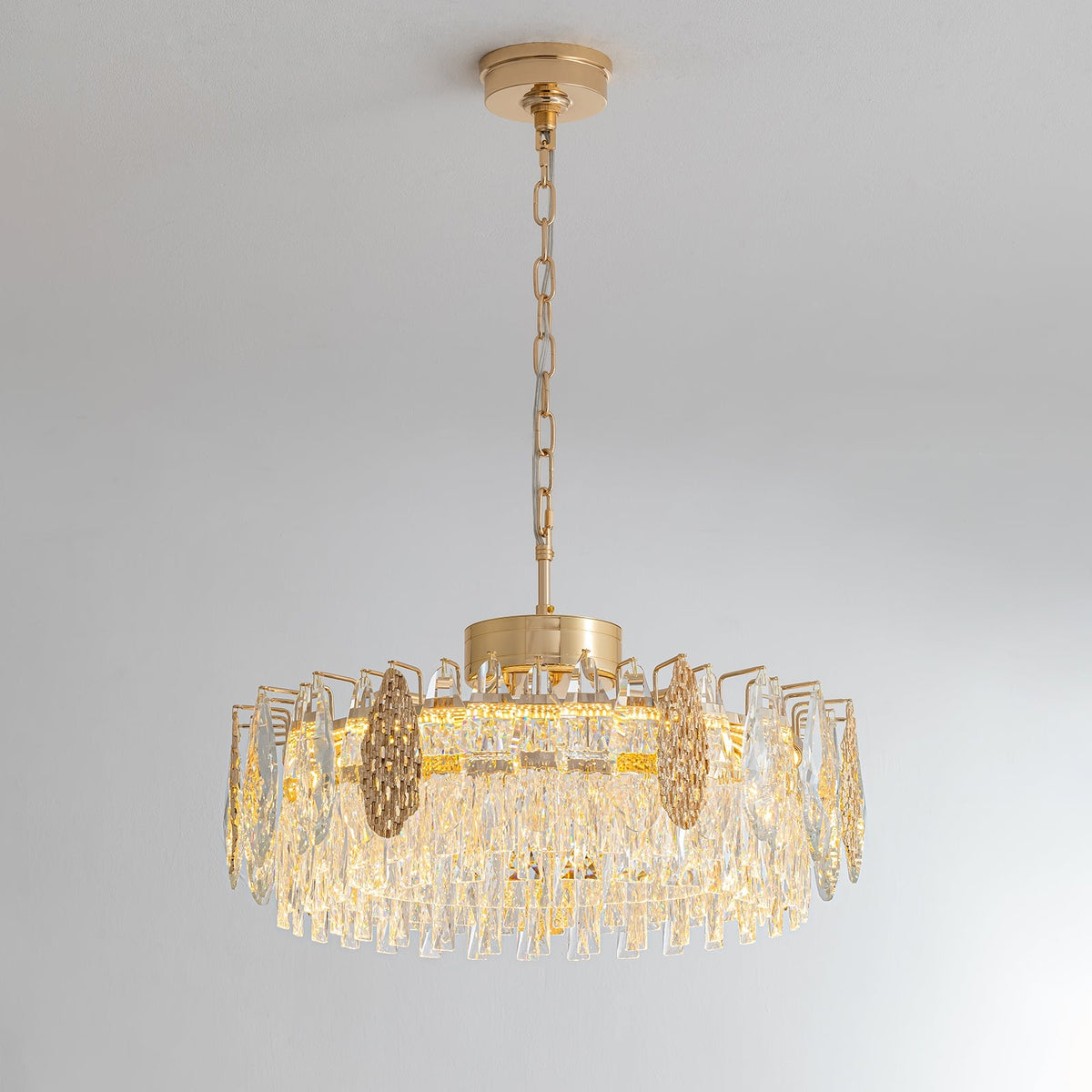 Lustre Rond Cristal Doré
