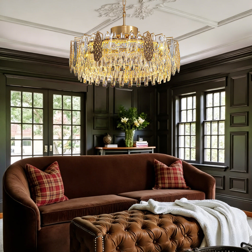 Lustre Rond Cristal Doré