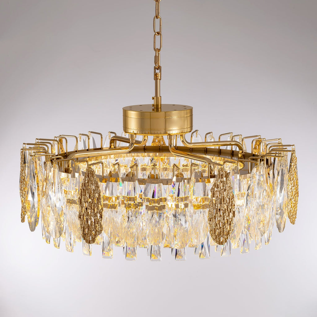 Lustre Rond Cristal Doré