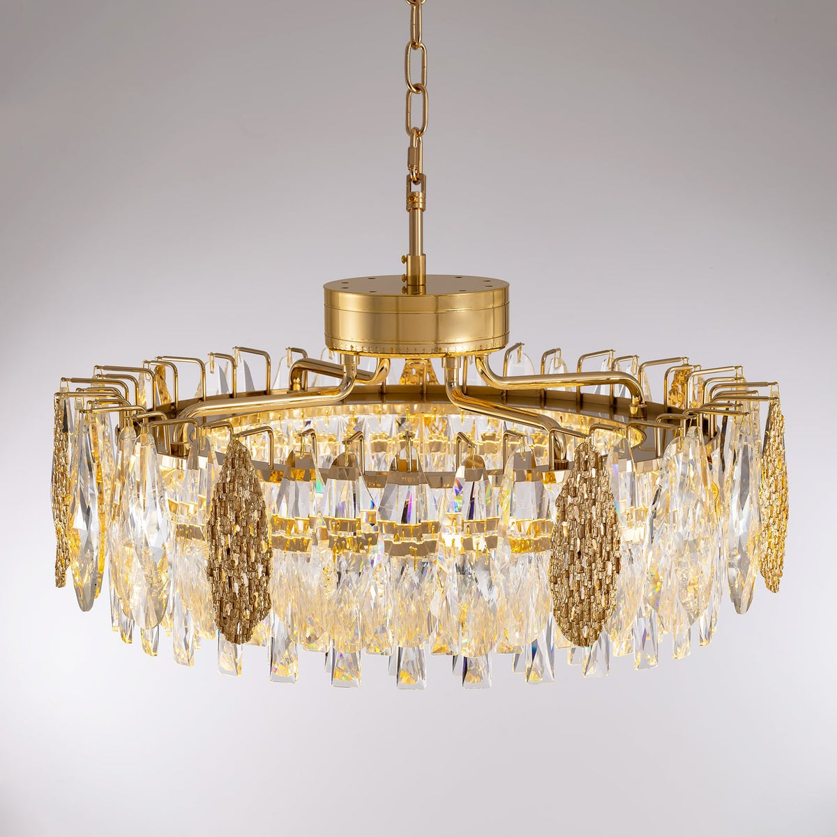 Lustre Rond Cristal Doré