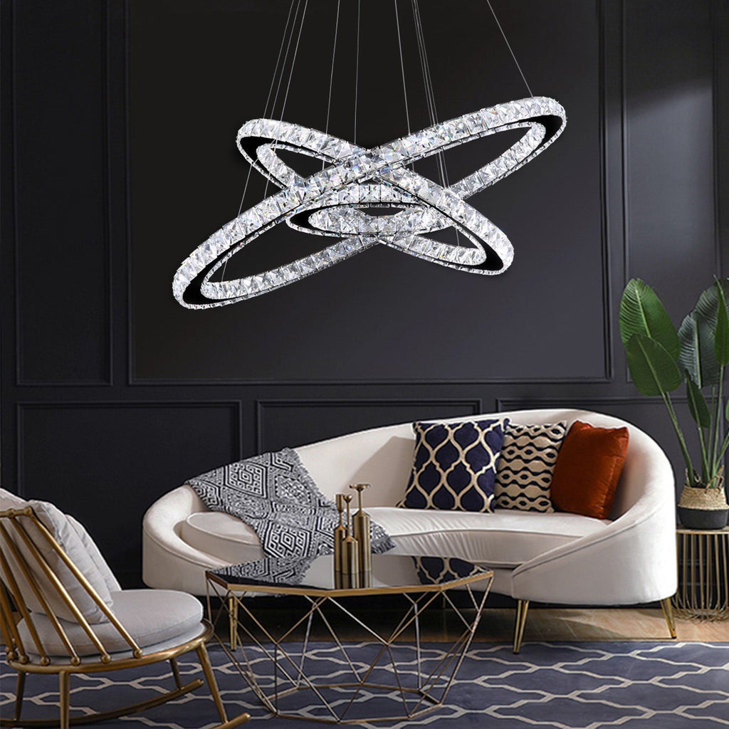 Lustre Rectangulaire Cristal Argenté Anneau