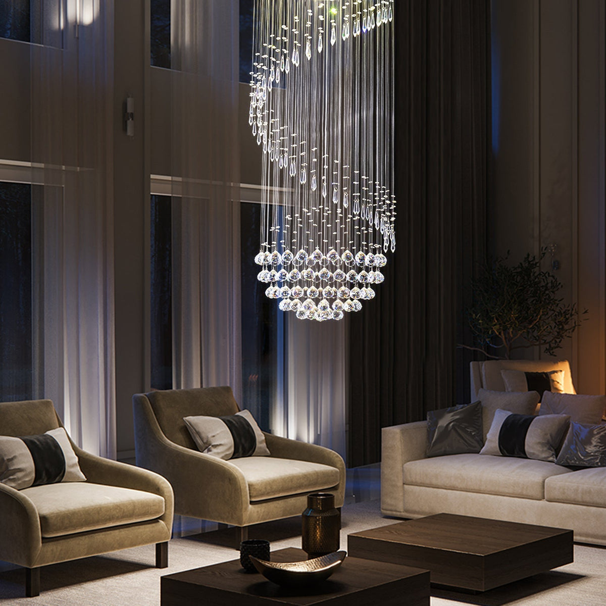 Lustre Spirale en Cristal K9 pour Escalier