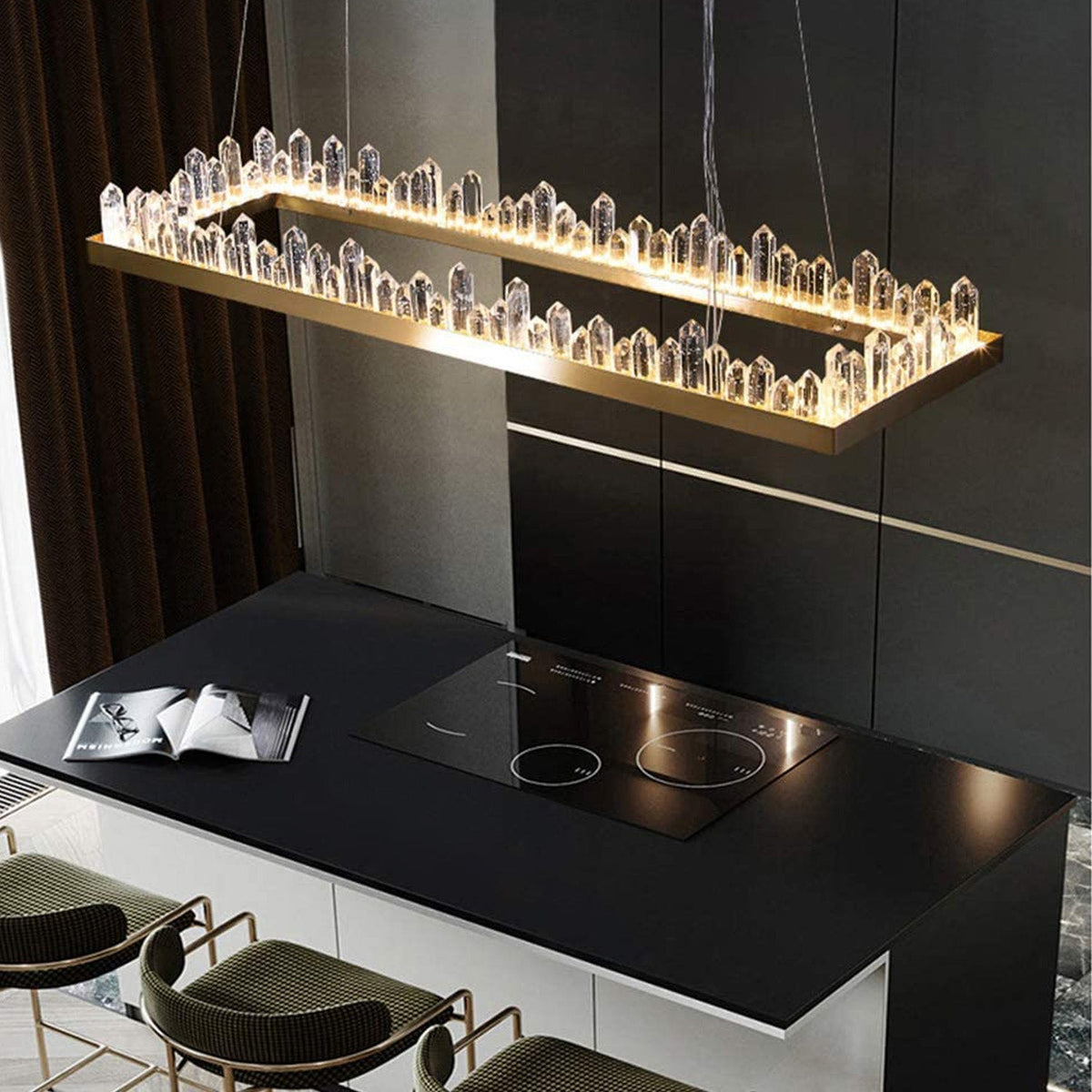 Lustre Rectangulaire Cristal Doré