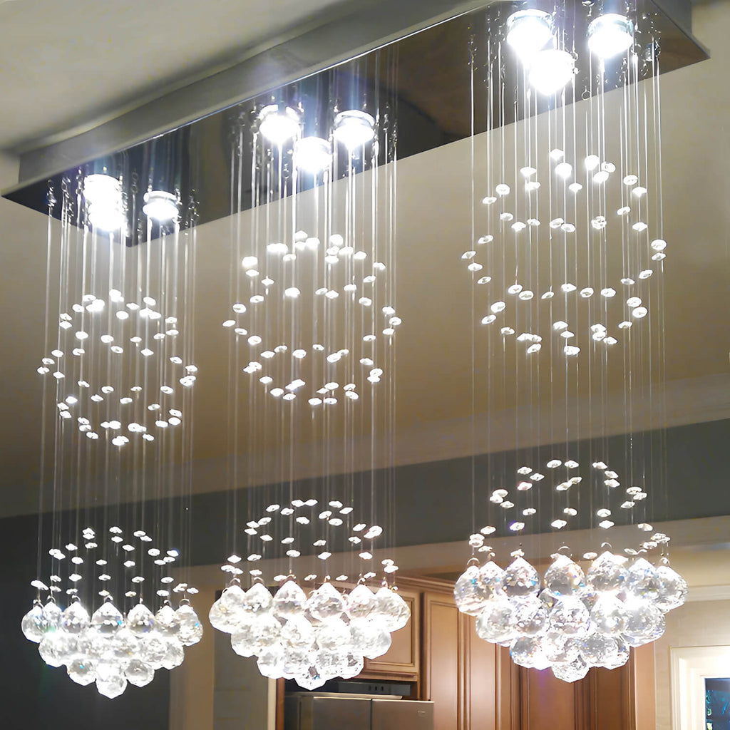 Lustre Rectangulaire Cristal Argenté 9 Lumières
