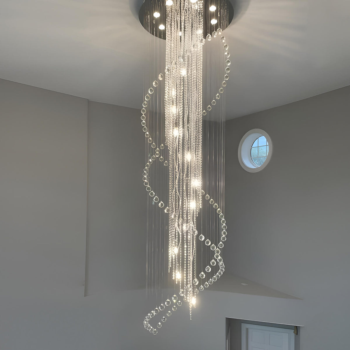 Lustre Spirale Cristal Argenté Gouttes