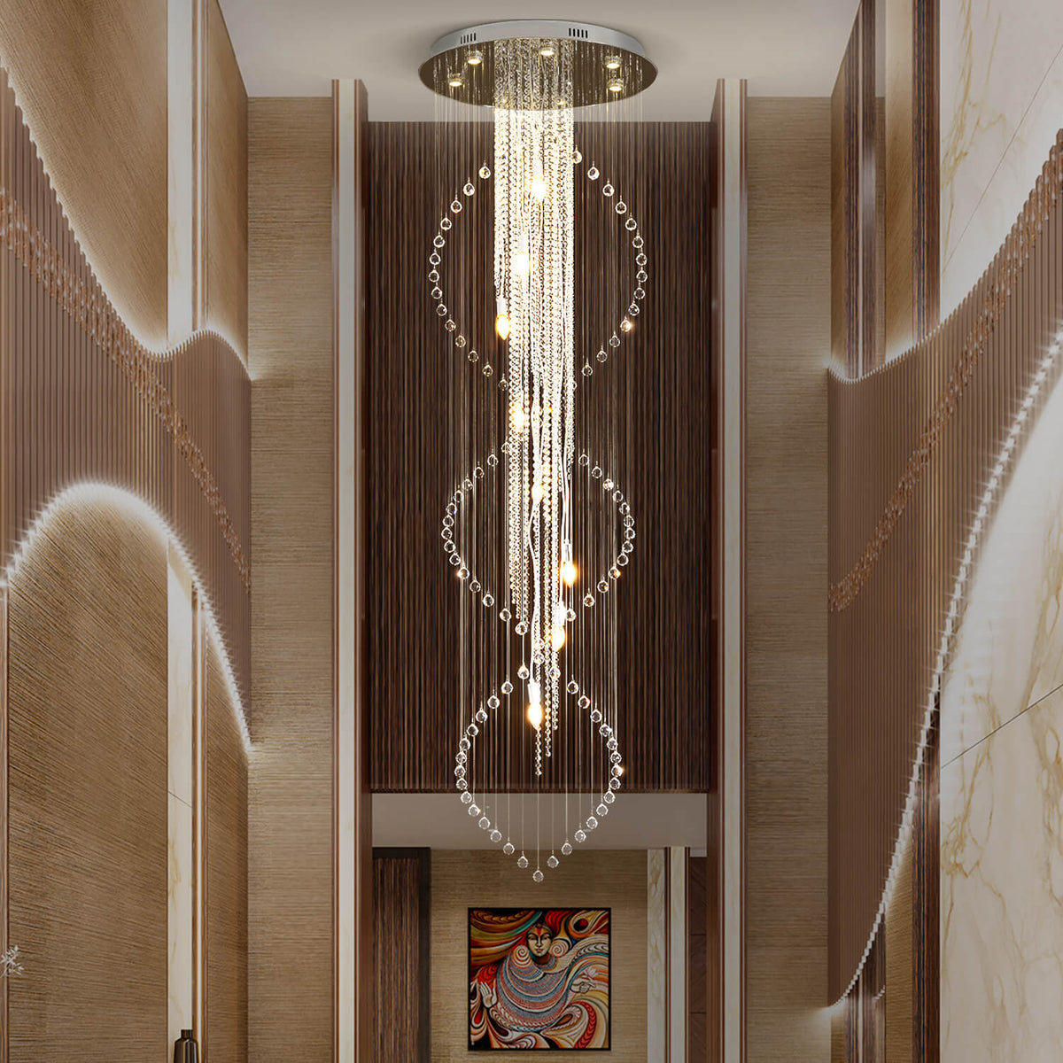 Lustre Spirale Cristal Argenté Gouttes