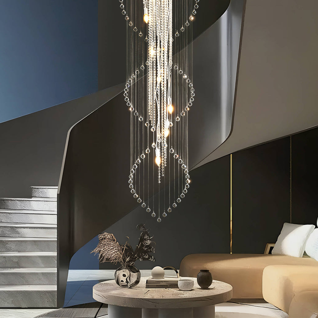 Lustre Spirale Cristal Argenté Gouttes